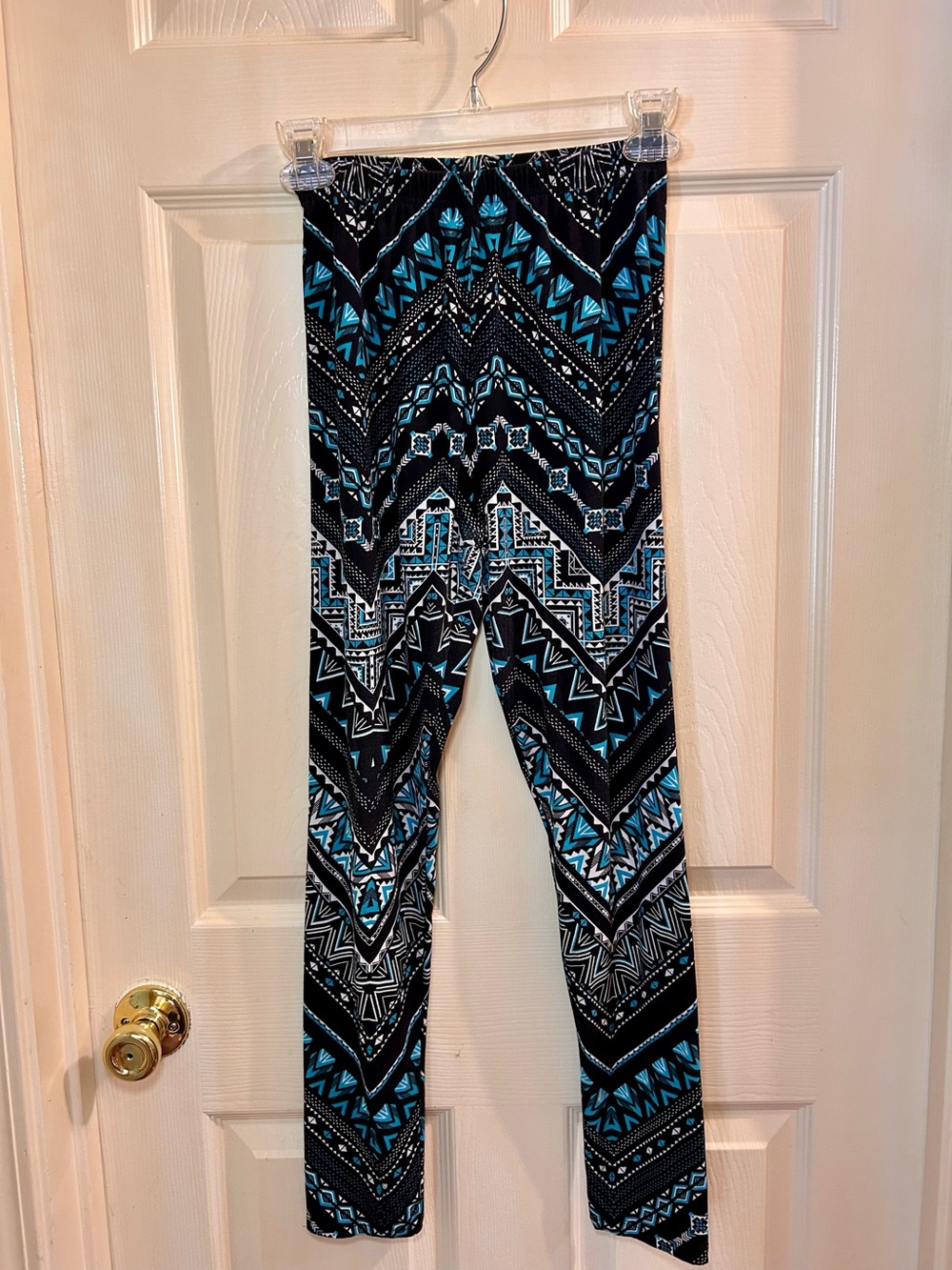 Women’s Black and Teal Aztec Print Leggings
